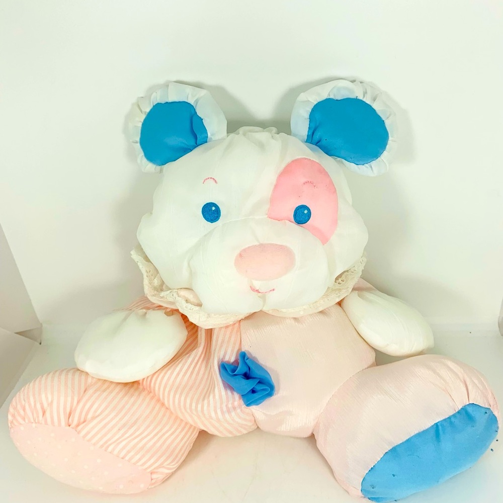Fisher Price Puffalump Puppy Dog Rattle Plush Doll Pink Blue 1356 - 1988